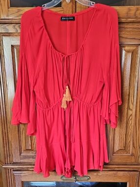 White Fox Boutique Red Tassel Tie Romper